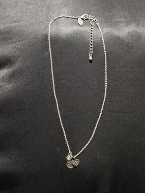 ​Baked Beads Silvertone Charm Necklace Heart Flower Crystal Accent